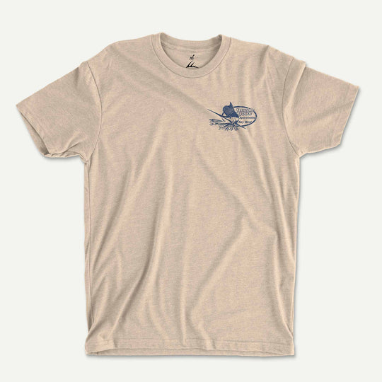 Heather Sand t-shirt front with a small Double Down Sportfishing logo on the left chest