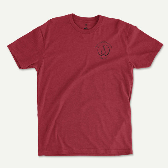 Cardinal t-shirt front with a small Tidal Pursuits Fishing logo on the left chest
